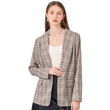 Lovito Women Casual Gingham Pattern Blazer L71ED251 (Multi-Color)
