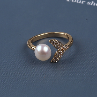 Natural Freshwater Pearl Ring Fish Tail Design Women Ring