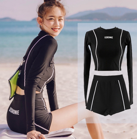 Korean Rash Guard Two Piece Swimwear Long Sleeve Swimsuit Beach Wear