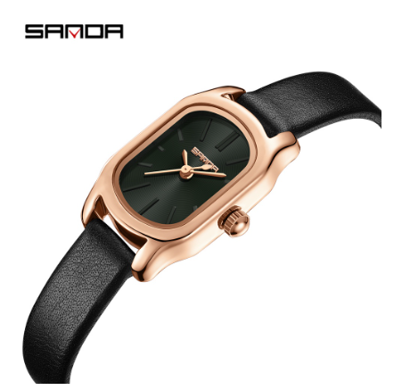Sanda Ladies Business Temperament Watch Girl Casual Charm Watch Cool Waterproof Tall Fashion Watch Fashion Pioneer Quartz Watch LEATHER STRAP GREEN