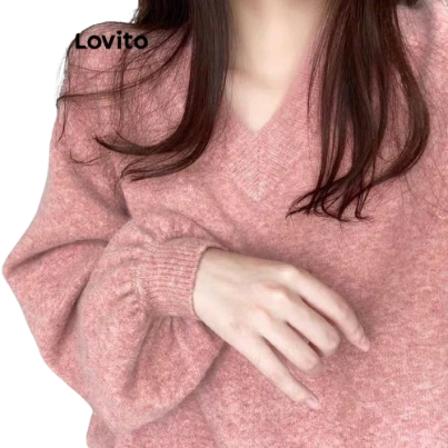 Lovito Women Basic Sweater LNA29136 (Apricot/Pink)