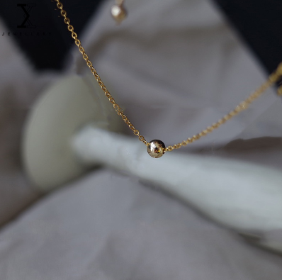 Silver Plated 14K Gold Necklace Female Round Bead Clavicle Chain
