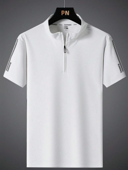 Men Letter Graphic Quarter Zipper Sports Polo Shirt