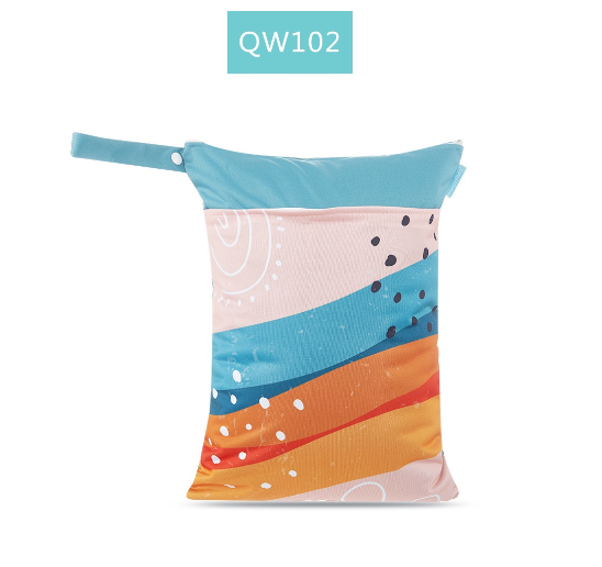 Happy Flute 1PC Reusable Waterproof Fashion Prints Wet And Dry Diaper Bag Double Pocket Cloth Handle Wetbags 30x40CM S22