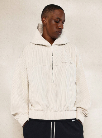 SUMWON Oversized Textured Half Zip Hoodie With Embroidery