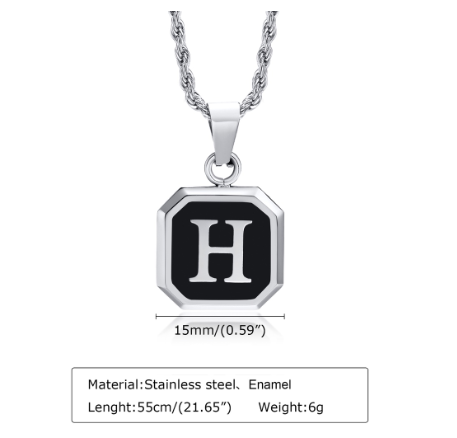 Meaeguet A-Z Letter Necklace for Men,Stainless Steel Square Letter Pendant Chain Necklace Jewelry Gifts H
