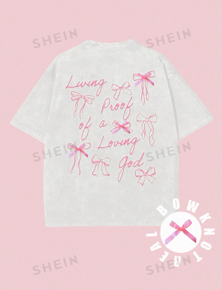 SHEIN EZwear Summer Casual Slogan & Bow Graphic Drop Shoulder Tee