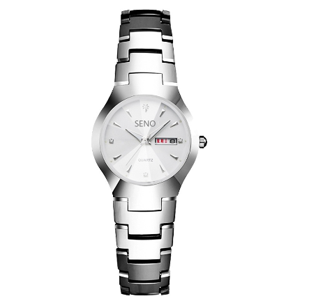 SENO Couple Watches Korean Version Luxury Waterproof Calendar Classic Fashion Casual Quartz Wristwatch Rustproof Stainless Steel Watch SILVER WHITE