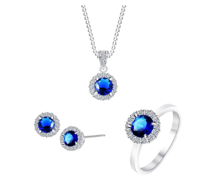 Silver S095 Italy 925 Blue Jewel Ladies Set