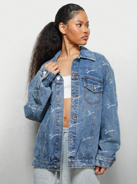 SUMWON WOMEN Oversized Fit Logo Printed Denim Jacket