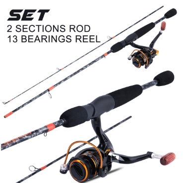 Sougayilang 1.65M 2 Sections Spinning Fishing Rod Fishing Reel Set With 3000 Series 13 Ball Bearings 5.2:1 Gear Ratio Combos Glass Fiber Pole Max Drag 5-7kg