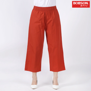 Bobson Japanese Ladies Basic Non-Denim Cullotes Trouser Pants for Women Mid Waist 127984 Rust