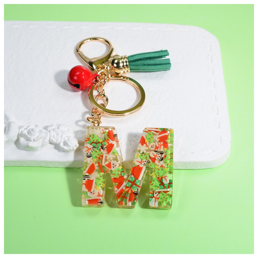 Fashion A-Z 26 Letters Keychains Christmas Tree Snowman Sequins Filling Resin Key Rings Women Bag Charms M
