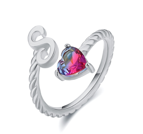 Letter Ring 925 Silver 26 Letters A-Z Initial Ring Open Gradient Zircon Ring for Women Jewelry Gift S