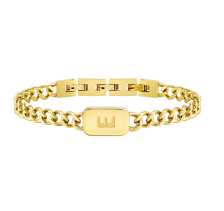Meaeguet A-Z Initial Bracelet for Men Stainless Steel Cuban Link Chain Gold Bracelet Men Jewelry Gift for Boyfriend E