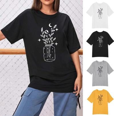 Korean Fashions Round Neck Pattern T-Shirt