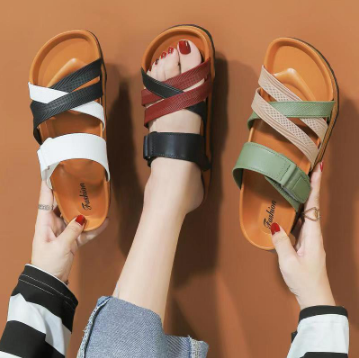 YZ Korean Sandals Flat Slippers Cross Strap Velcro Yazi M-118 (ADD TWO SIZE)