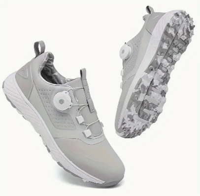 Men's Solid Non-slip Golf Shoes With Spikes, Professional Shock Absorption Lace Up Sports Sneakers - Perfect For Better Performance