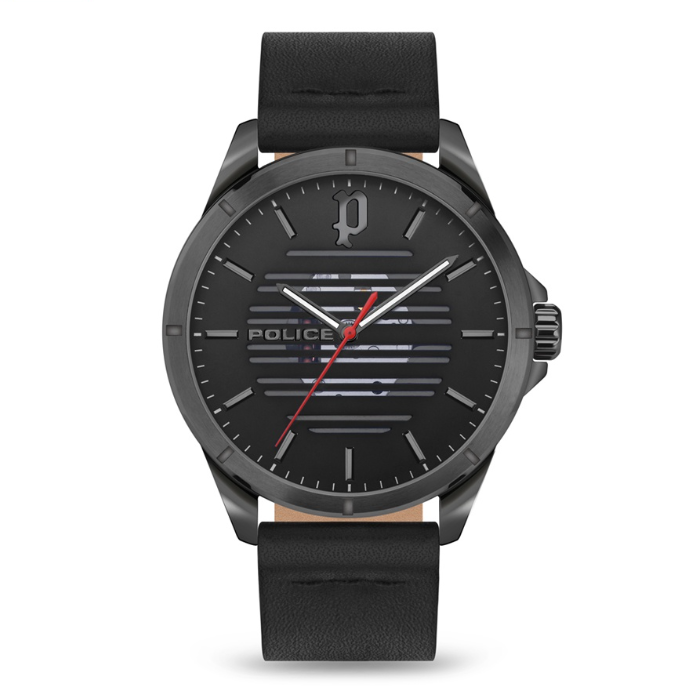 Police Barwara Black Leather Analog Quartz Watch For Men PPEWJA2204503