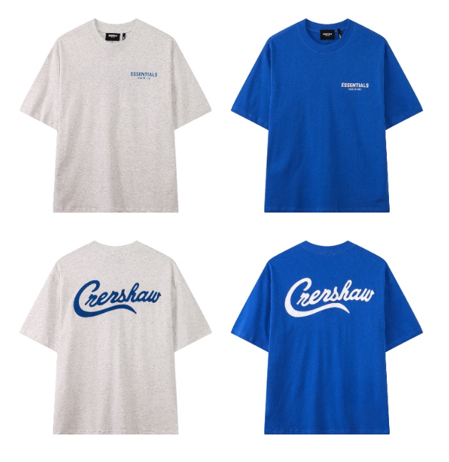 Oversized T-shirt double-line Ese embroidered high street fashion brand Klein blue fog short-sleeved T-shirt