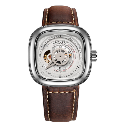 CAROTIF Automatic Skeleton Watch for men - Fashion Waterproof leather strap Sport Watches men watch F1003 3