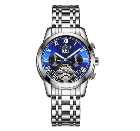 CAROTIF Automatic Tourbillon Watch for Men - Gold Skeleton Luxury Stainless Steel Calendar F6002C 6