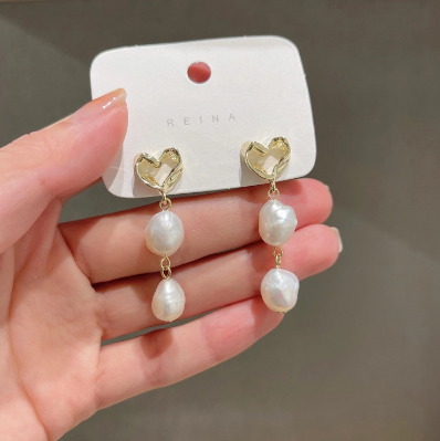 Baroque Pearl Love Earrings  925 silver