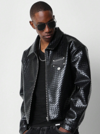 SUMWON PU Cropped Worker Braided Jacket Halloween
