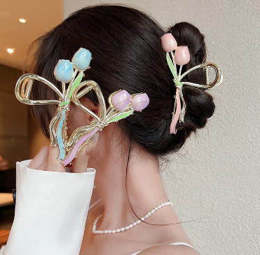 2Heads Gentle Tulip Bouquet Hair Clip Enamel Hair Clips Hair Pin for Women Girls Hair Extension Clamp
