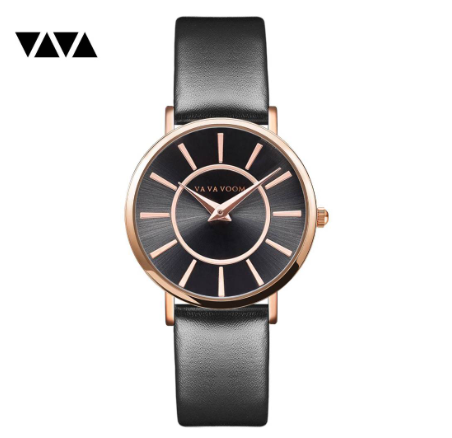 VA VA VOOM Simple Watch for Women Quartz Watches Leather Strap Wristwatch BLACK