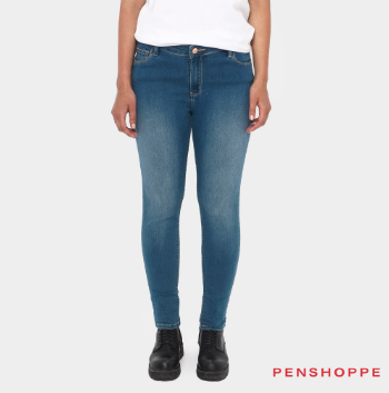 Penshoppe Power Stretch Super Skinny Mid Waist Jeans In Medium Wash For Women (Blue)