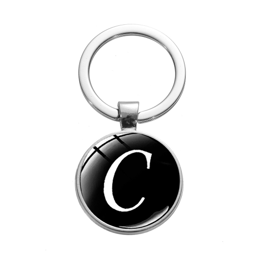 26 English Letters Glass Round Charm Key Ring A-Z Initial Name Keychain Bag Ornaments Car Key Chains Jewelry Gift Accessories C
