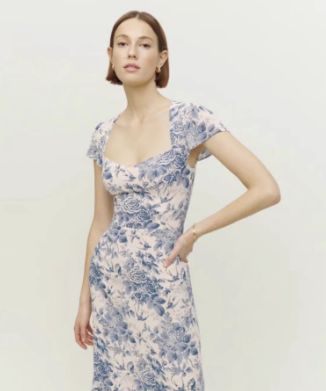 Floral Small Swallow Print Backless Small Flying Sleeve Dress