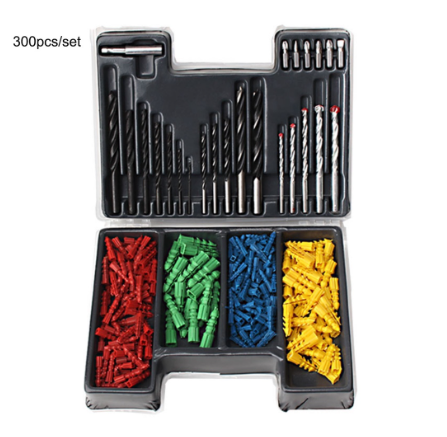 300pcs Twist Drill Cement Drill Wood Drill Bit Set Auger Drill Masonry Drill Expansion Tubes
