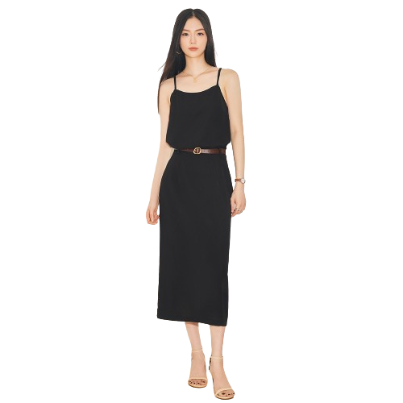 Lovito Women Split Back Contains Belt Skirt Sets L61AD098 (Black)