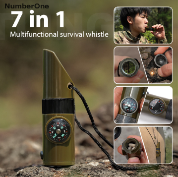 NumberOne 7in1Multi-Functional Whistle Outdoor Camping Hiking Climbing Survival Equipments PH