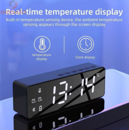 Senda Portable Multifunction LED Mirror Alarm Clock Wireless Bluetooth Speaker With FM Radio