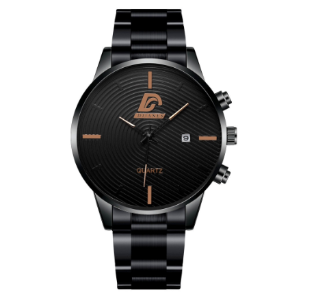 Full Steel Men's Quartz Business Waterproof Watch Men Relo Watch STEEL BLACK ORANGE