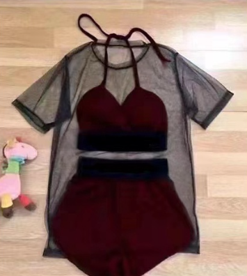 HS-562 Women's Swimsuit 2022 Cover Ups Beach Swimwear 3 in 1 See Mesh T Shirt Dress Cover