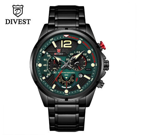 DIVEST Luxury Brand Men's Watches Original Fashion Chronograph Luminous Business Men Watch Casual Sport Waterproof Watch BLACK GREEN