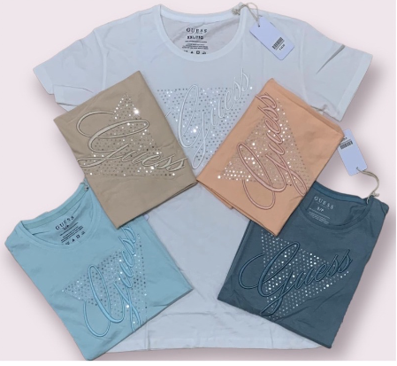 Guess Embellished Logo Sequins Tri Embroidered Design for Ladies