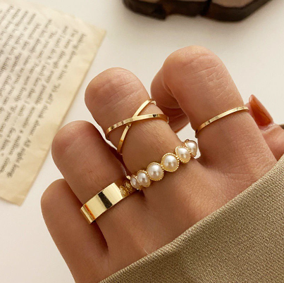 4 pcs/set Fashion Imitation Pearl Rings for Women