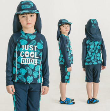 BBB Baby Boy Leaf Prints Long Sleeve Split Swimwear Kids Quick Drying Swimsuit Beach Trunks Shorts Surfing Suit