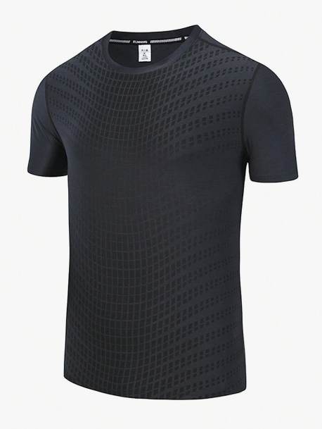 Men's Plaid Printed Round Neck Short Sleeve Sports T-Shirt Workout Tops