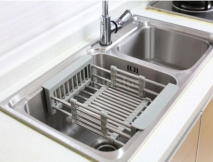 Retractable Sink Water Filter Rack Drain Basket Stainless Steel Kitchen Sink Dish Drainer Counter