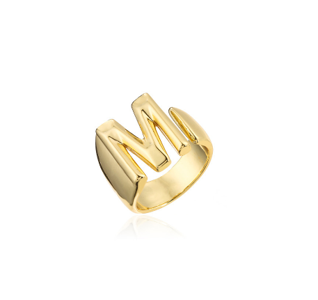 New Copper Plated Gold 26 A-Z Letter Opening Adjustable Ring Women's Initial Name Gold Jewelry Commemorative Couple Gift M