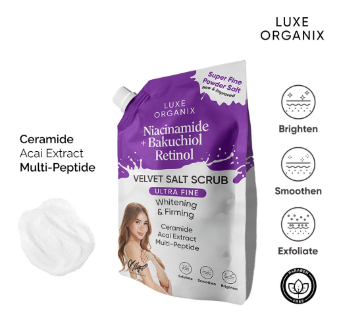 LUXE ORGANIX Niacinamide + Bakuchiol Retinol Velvet Salt Scrub 300G