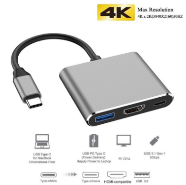 USB Type-C to HDMI USB Hub Type-C Female Converter Adapter, Type-C OTG 3 in 1 HUB