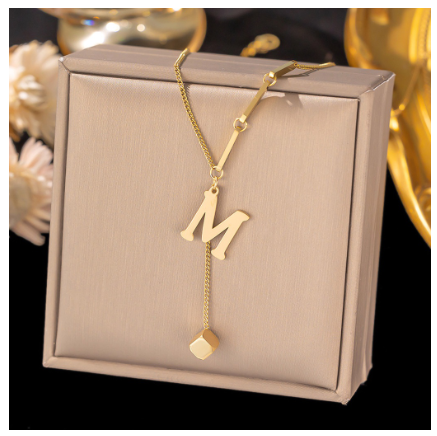 Vnox Letter Pendant Long Necklace for Women Girl,18K Gold Stainless Steel Hypoallergenic A-Z Initial Name Necklace Gift M