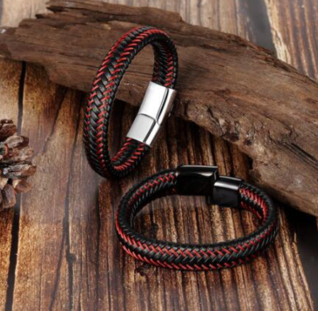 Red Braided Leather Bracelets for Men Black Magnetic Buckle Bracelet Woven Bracelet Mens Charm Jewelry